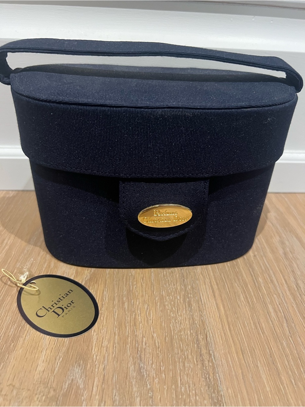 Dior Navy Structured Cosmetic Case with Gold Plaque